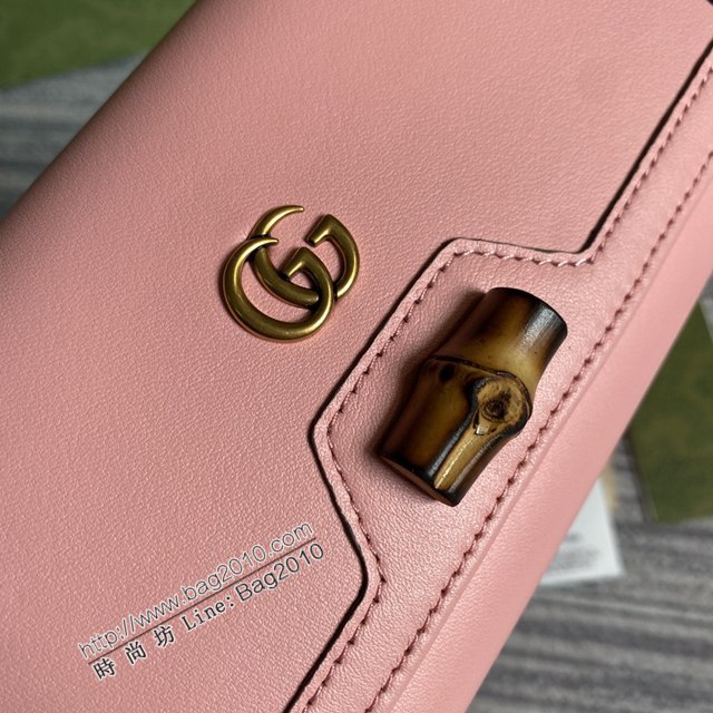Gucci新款女包 古馳WOC粉色全皮小挎包 竹節鎖扣 Gucci2021新款鏈條錢包 658243  ydg3029